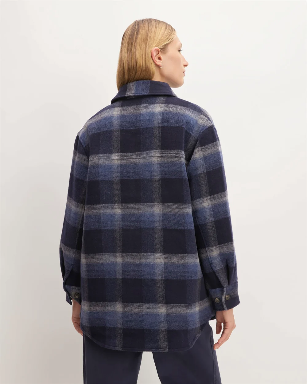 The Italian ReWool® Oversized Shirt Jacket | Navy / Shadow Plaid