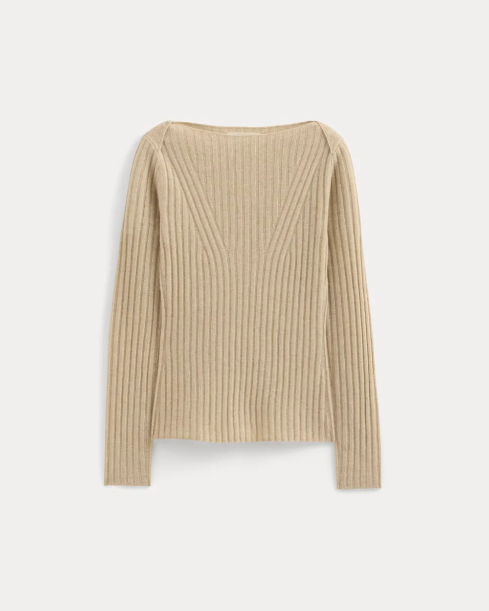 Cashmere Ribbed Boat-Neck Sweater | Heather Light Camel