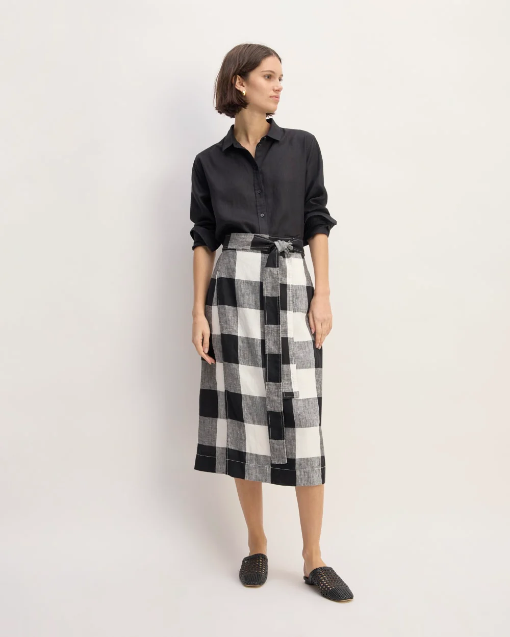 The Linen Wrap Skirt | Bone / Black Check