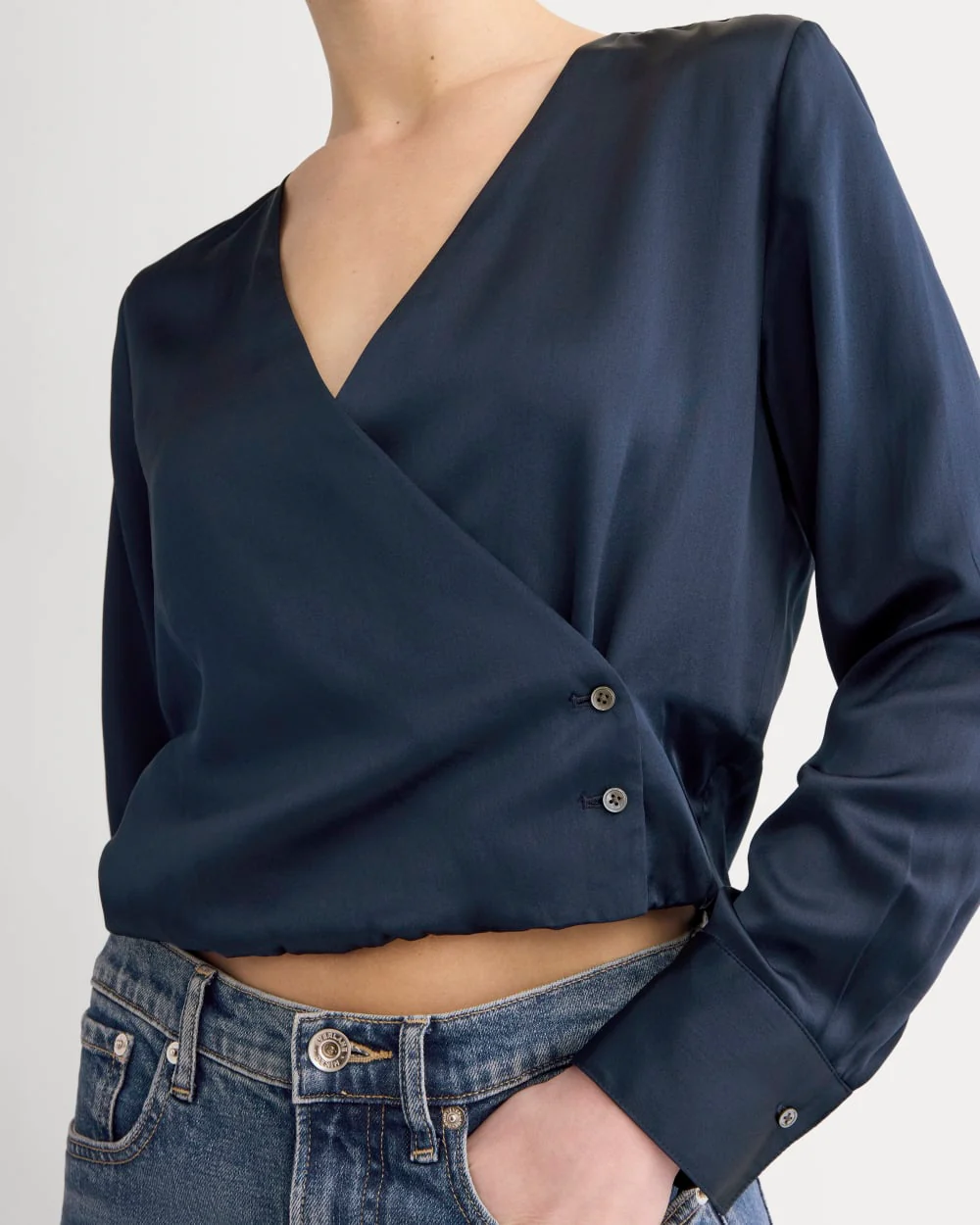 Wrap Top in Silk Charmeuse | Navy