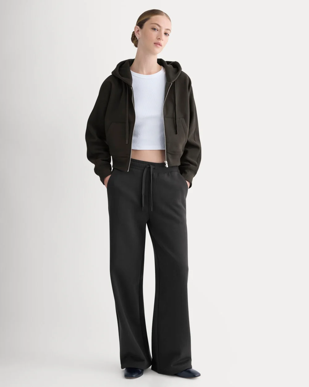 Luxe Fleece Full-Zip Cropped Hoodie | Black