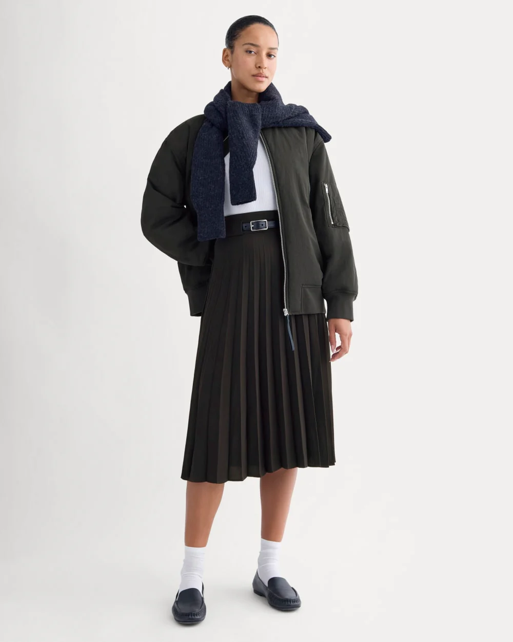 Pleated Crepe Midi Skirt | Black