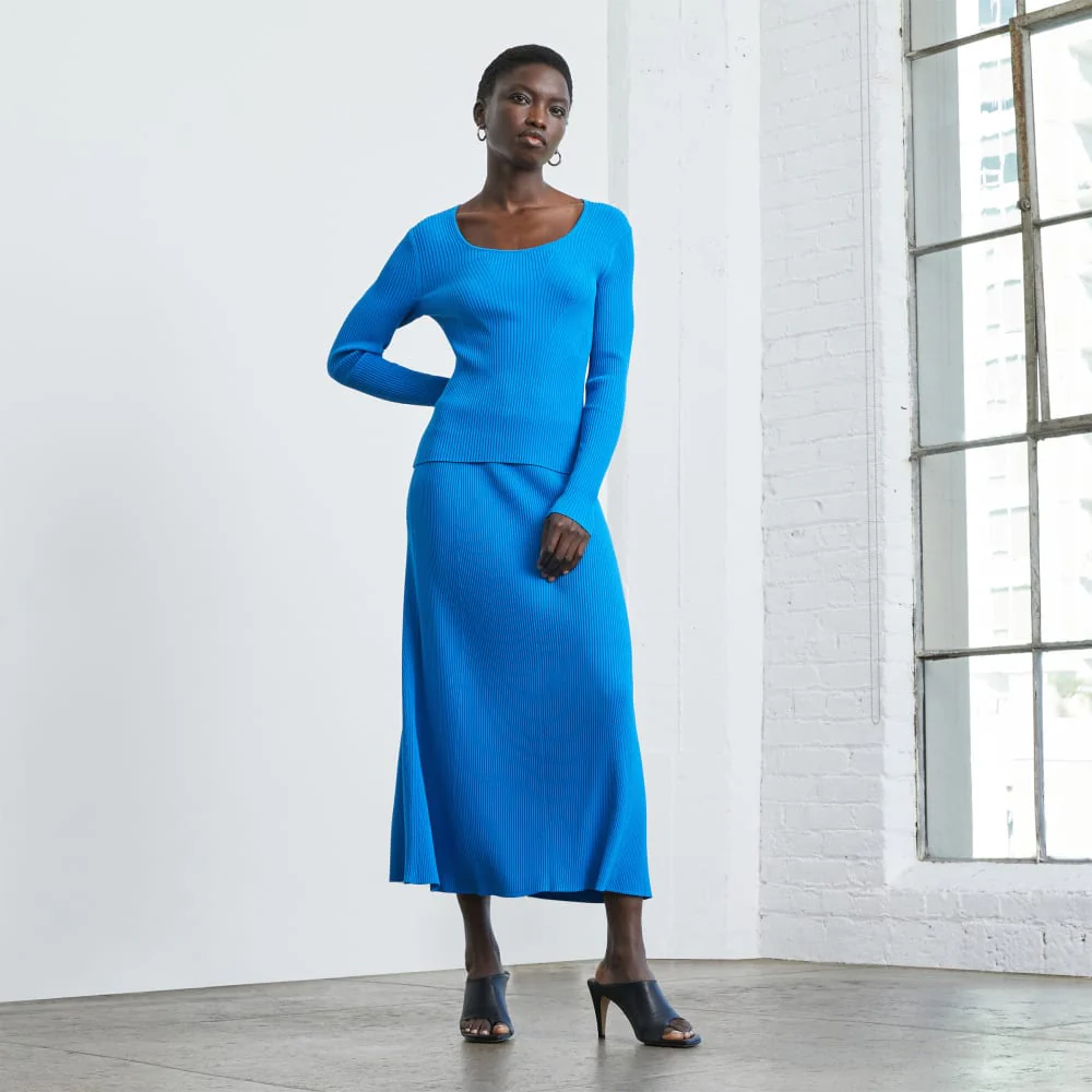 The Ribbed Knit Skirt | Brilliant Blue