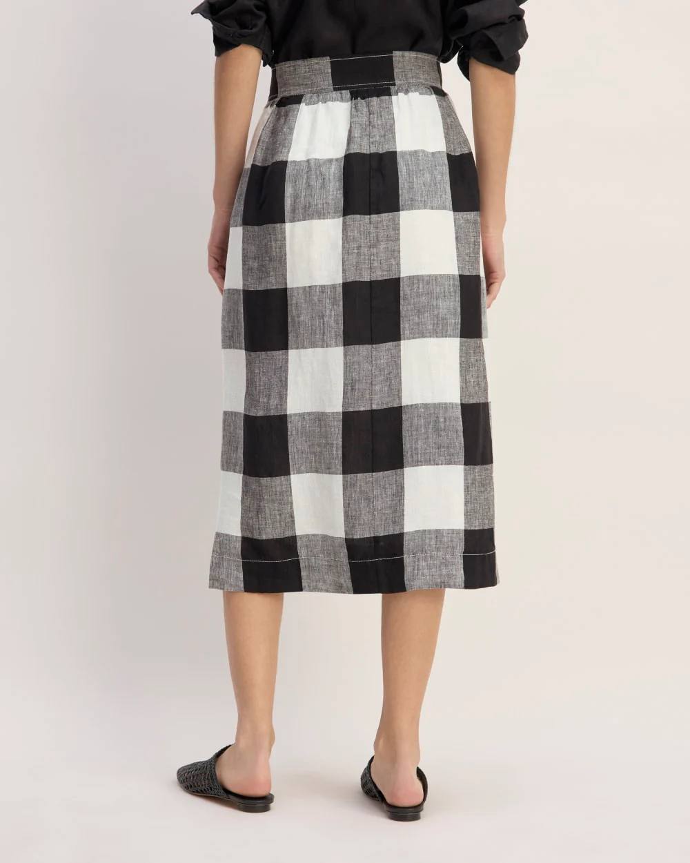 The Linen Wrap Skirt | Bone / Black Check