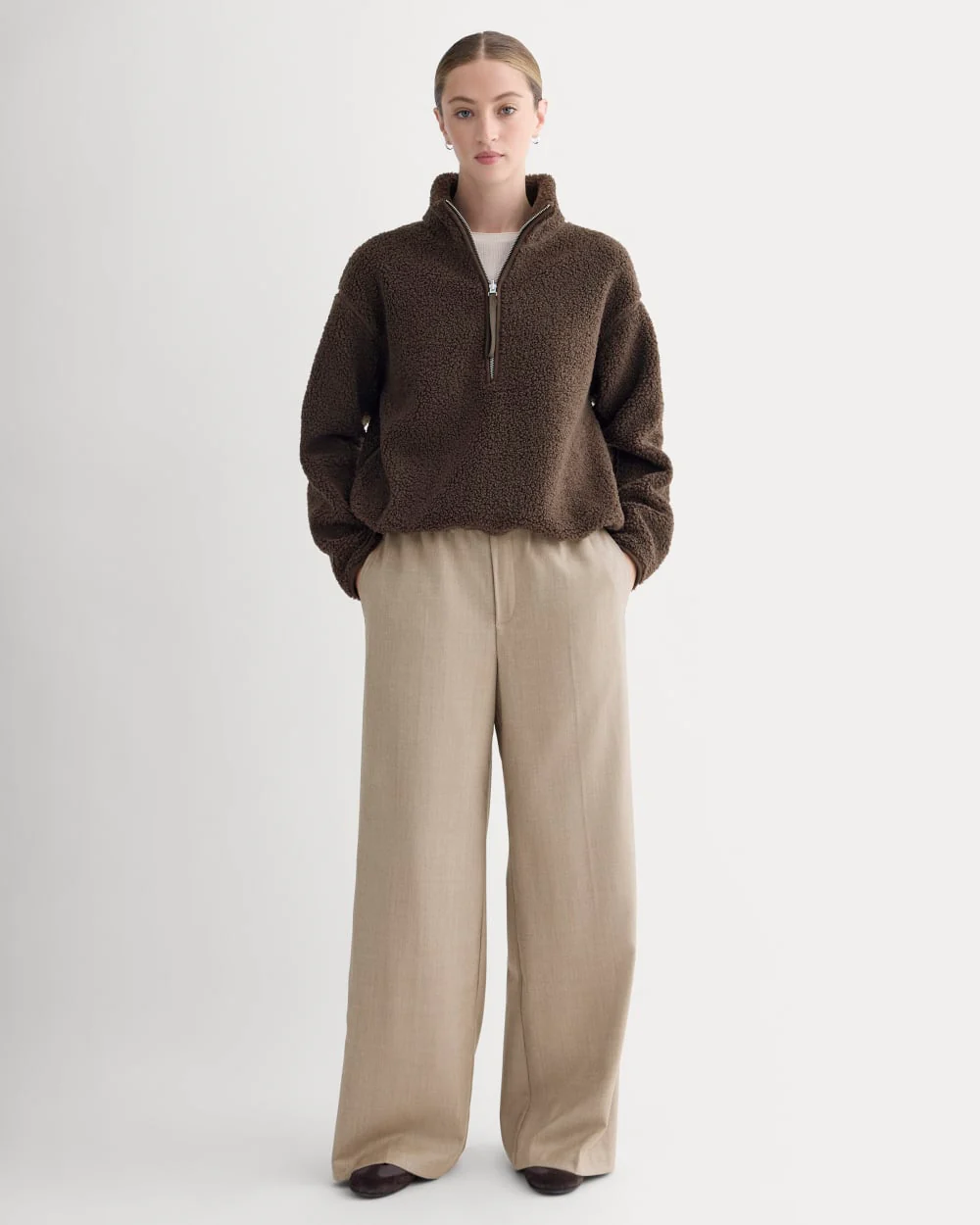 Reversible Teddy Half-Zip Pullover | Coffee Bean