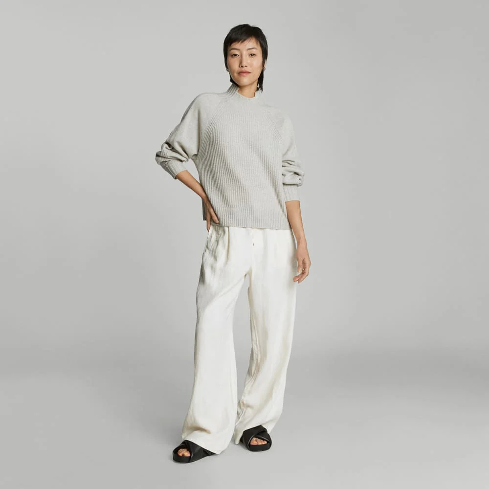 The Cashmere Ribbed Turtleneck | Pale Heathered Grey