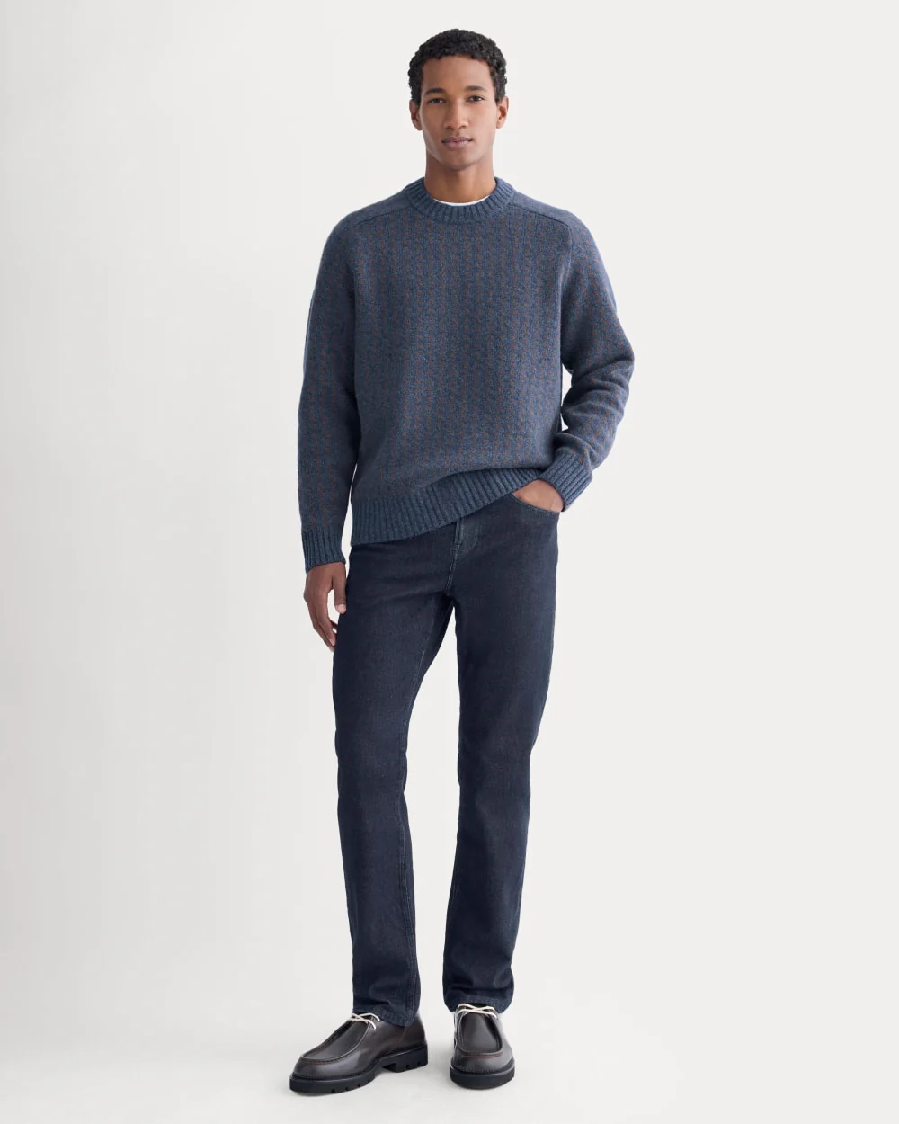 Wool Cashmere Nordic Crew | Heathered Indigo