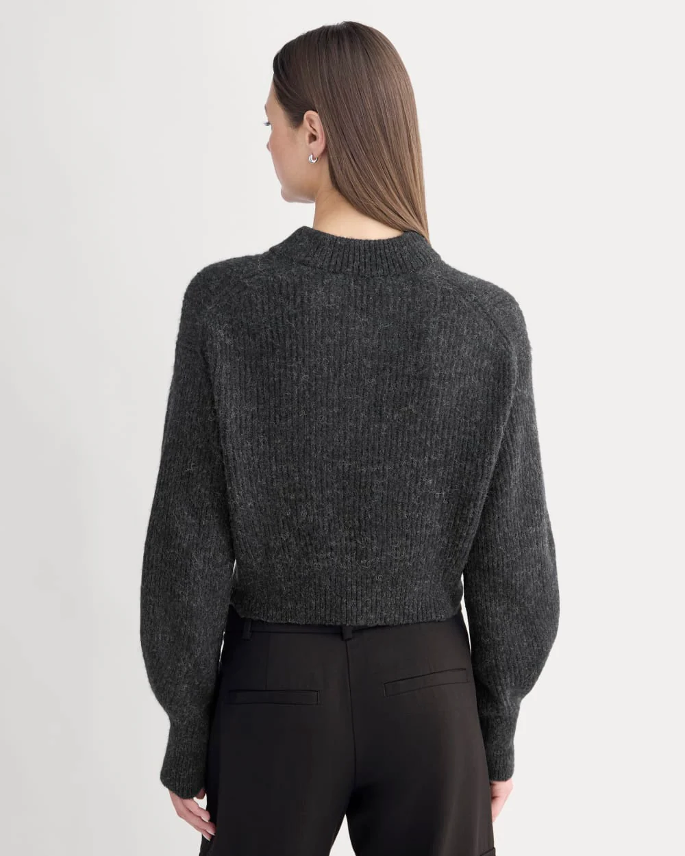 Cropped Cocoon Sweater in Alpaca | Heathered Black