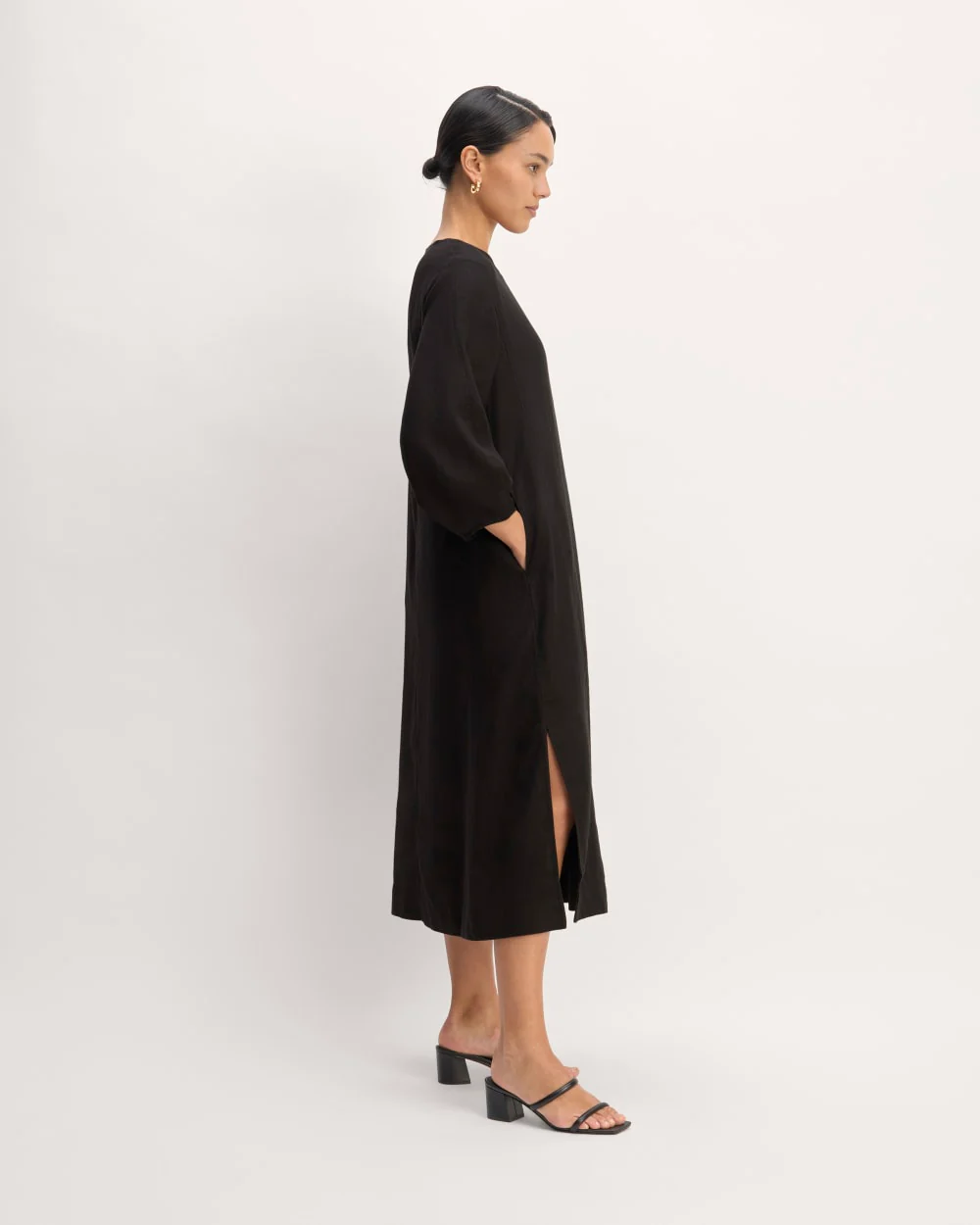 The Linen A-Line Midi Dress | Black