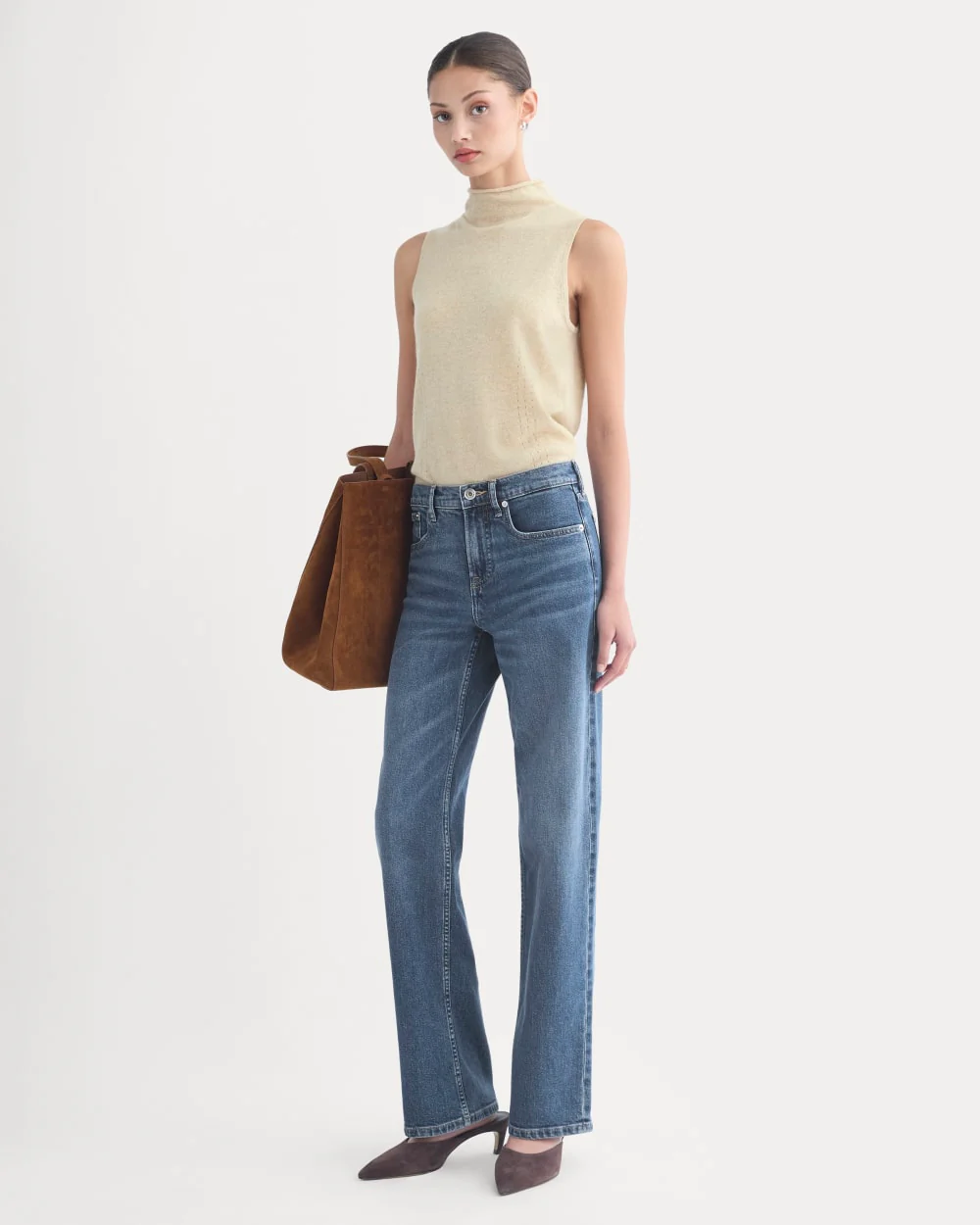 Cashmere Funnel-Neck Tank | Heather Light Camel