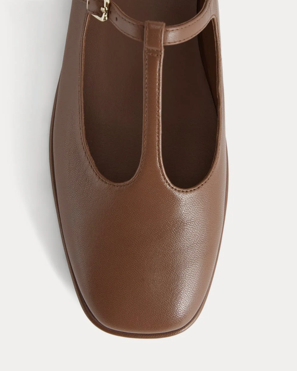 The Leather T-Strap Flat | Rum
