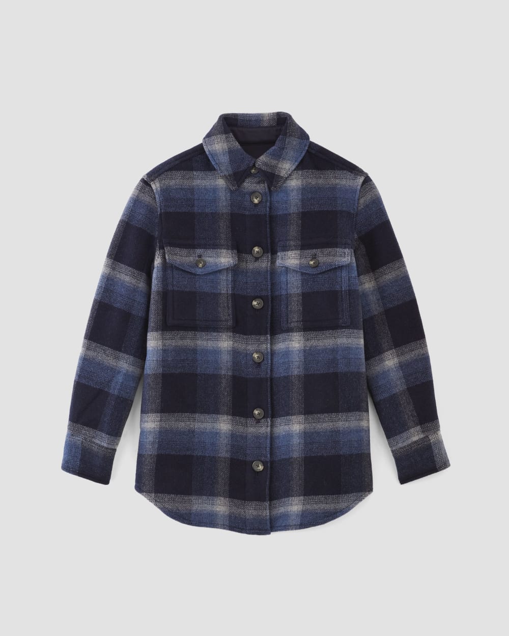 The Italian ReWool® Oversized Shirt Jacket | Navy / Shadow Plaid