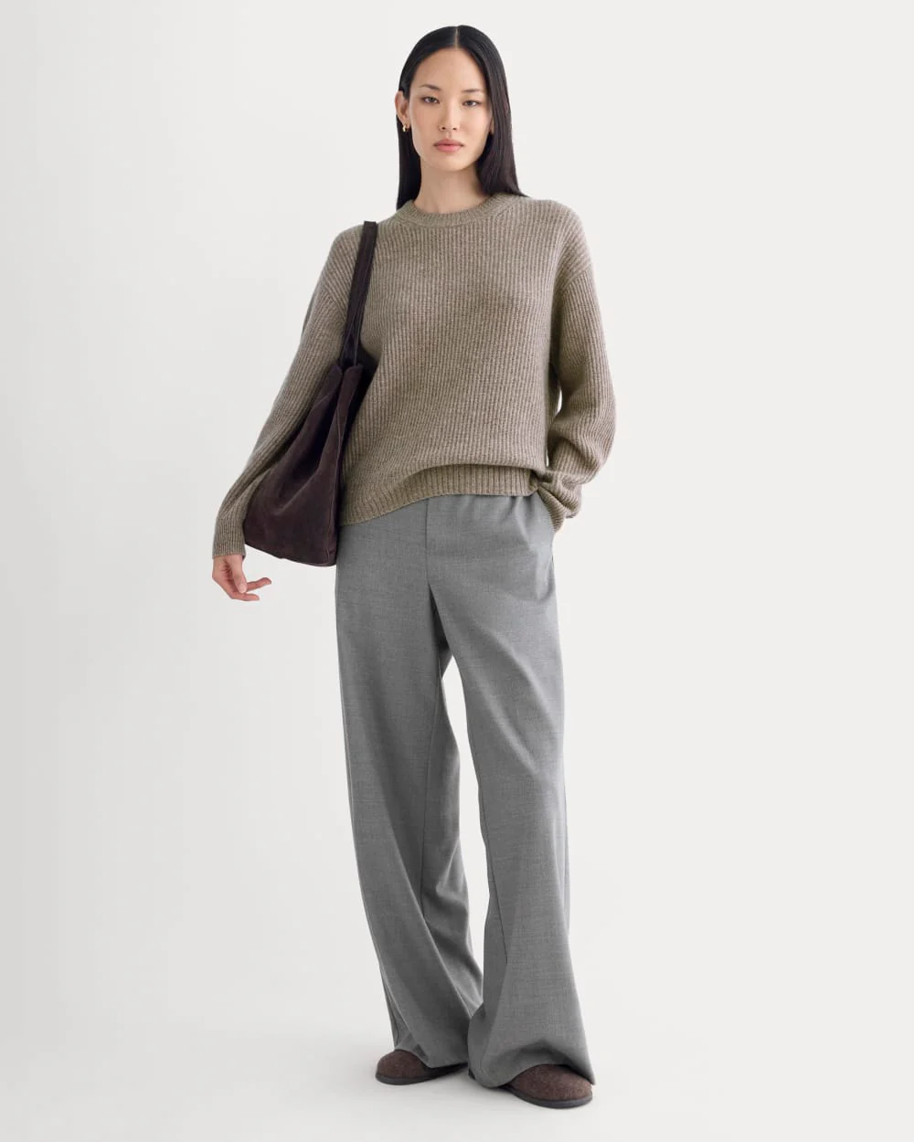 The Cocoon Crew in Wool Cashmere | Light Heathered Taupe