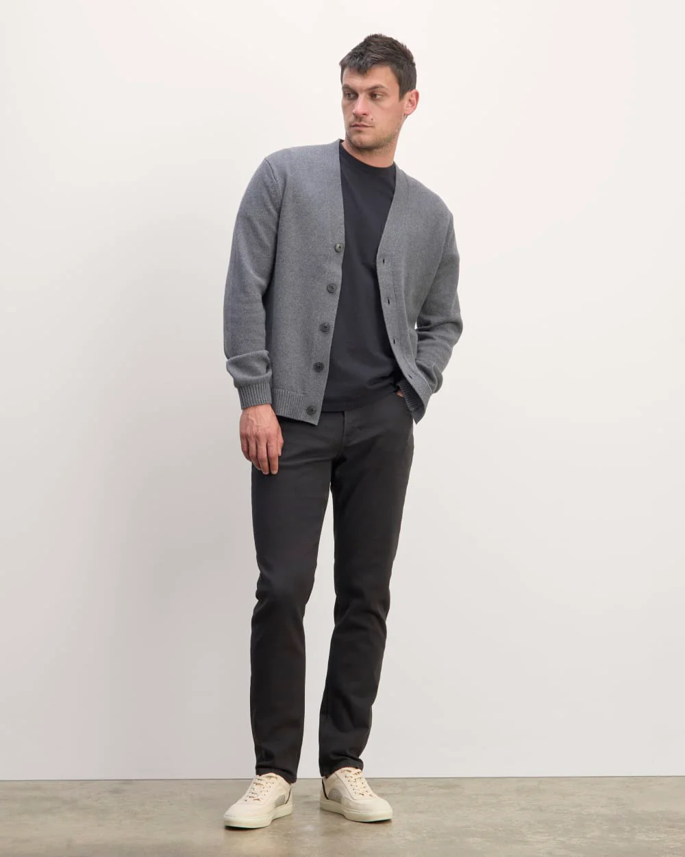 The Classic Cardigan in Everyday Cotton | Heathered Charcoal