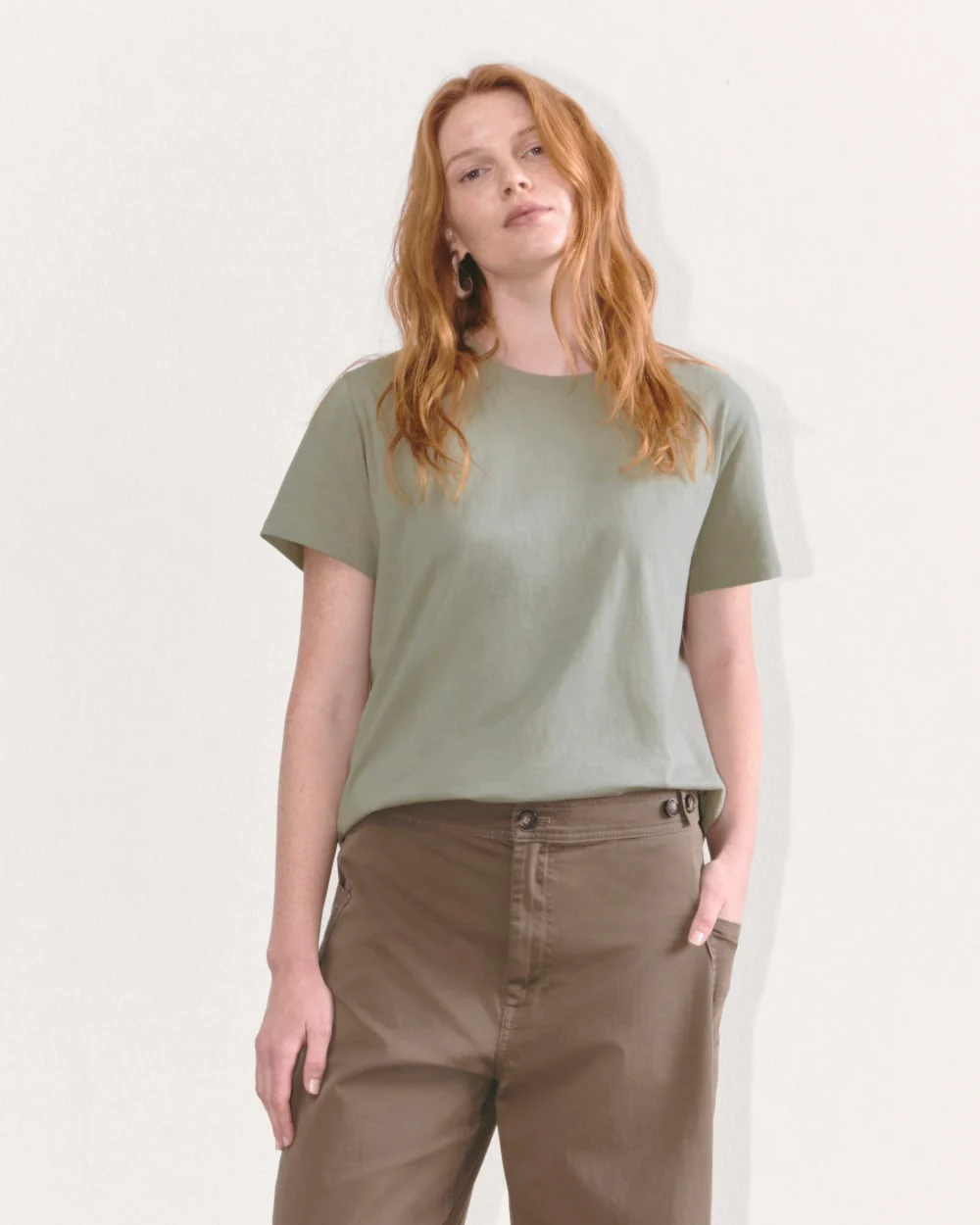 The Box-Cut Tee in Essential Cotton | Sage Green | No Pocket