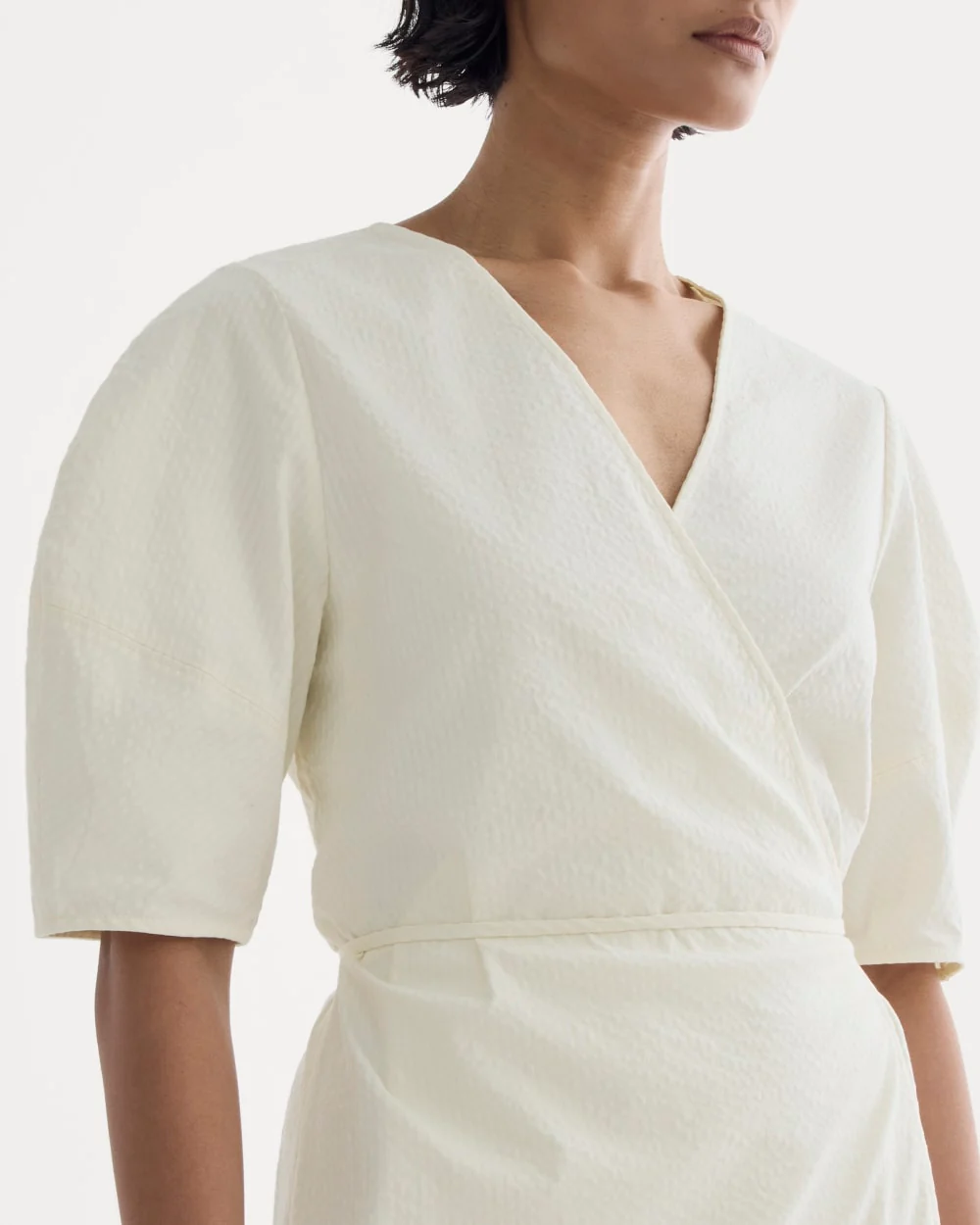 The Seersucker Mini Wrap Dress | Bone