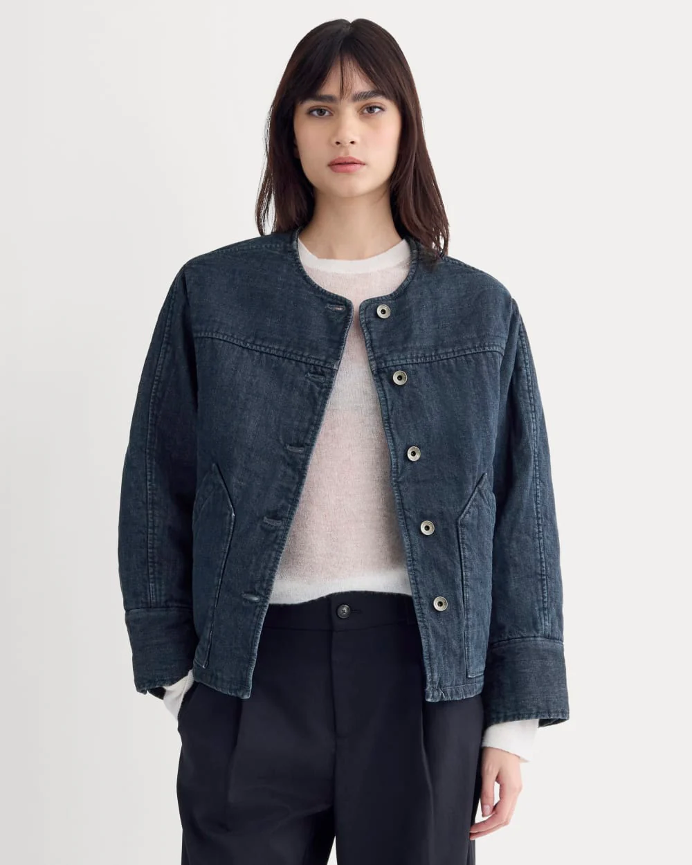 Denim Quilted Barrel Jacket | Midnight