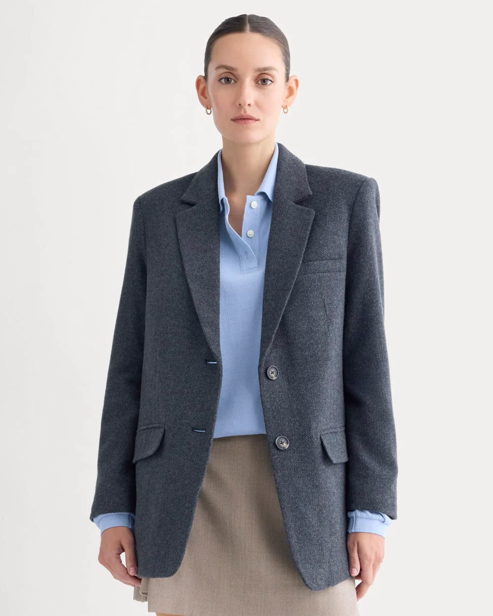 The Oversized Blazer in Wool | Navy Herringbone