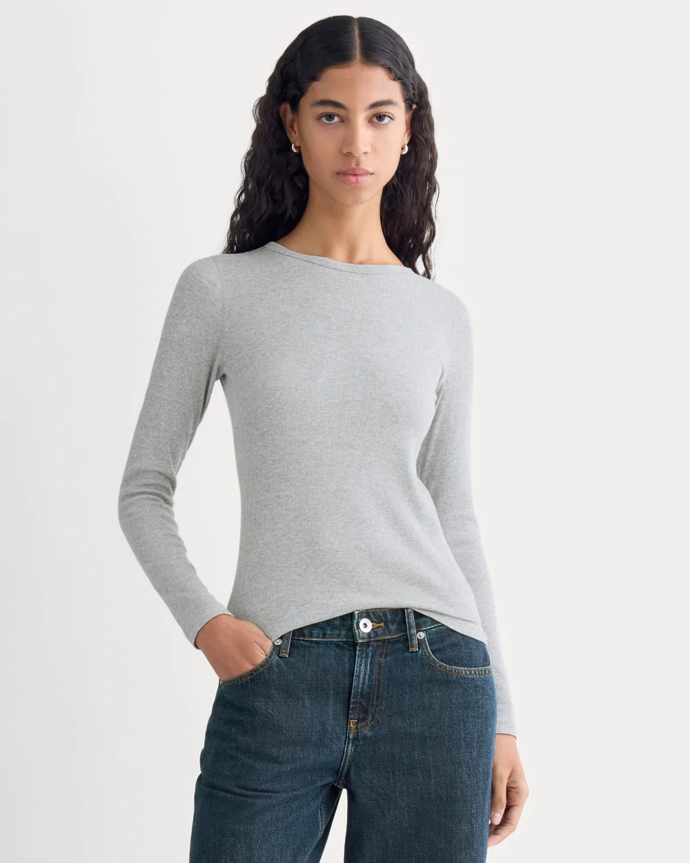 The Luxe Rib Long-Sleeve Crew | Classic Heather Grey