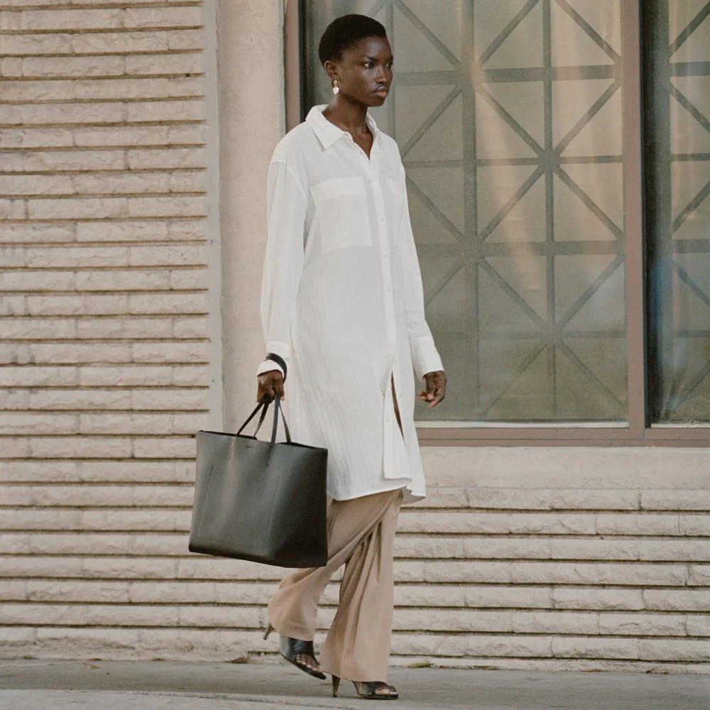 The City Stripe Draped Shirt Dress | Bone