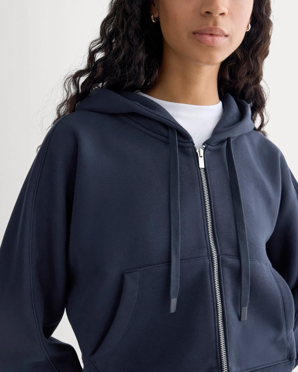 Luxe Fleece Full-Zip Cropped Hoodie | Navy