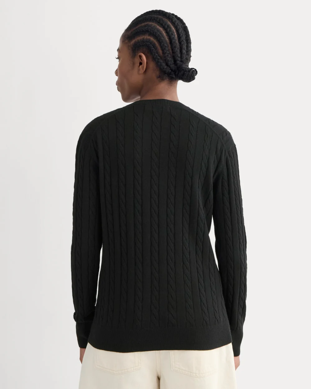 The Cable V-Neck in Cotton Cashmere | Black