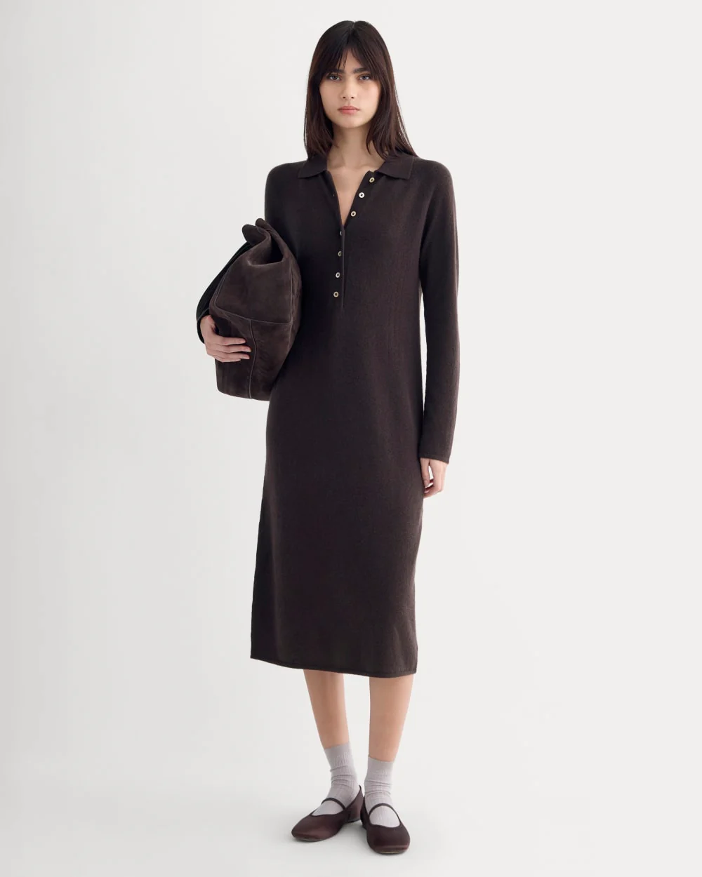 Cashmere Polo Midi Dress | Dark Chocolate