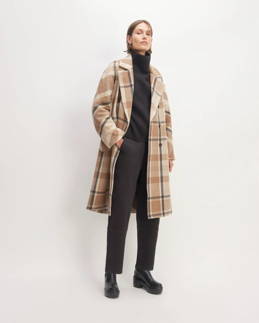 The Italian ReWool® Long Peacoat | Heathered Charcoal / Cornstalk / Toasted Coconut / Biscotti