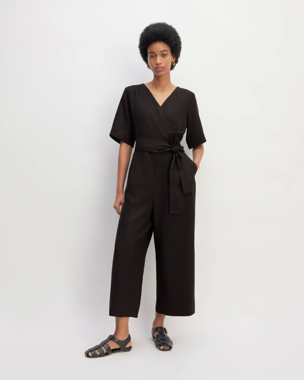 The Wrap Jumpsuit in Linen | Black