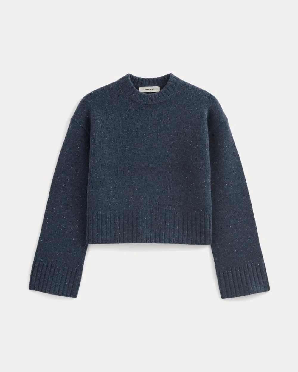 Cropped Boxy Crew in Luxe Merino | Heathered Blue Donegal