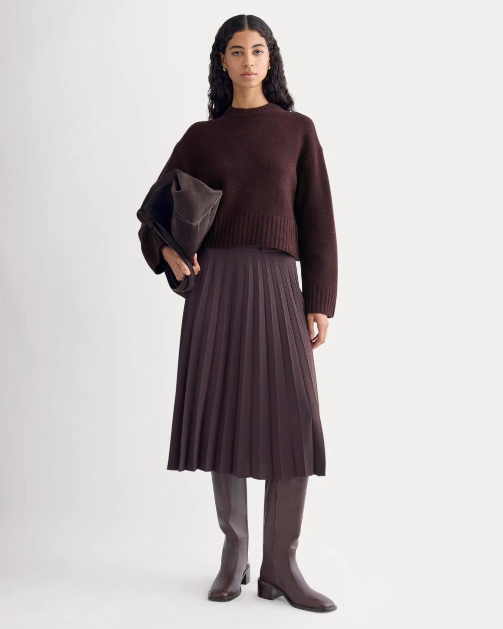 Cropped Boxy Crew in Luxe Merino | Heathered Winetasting