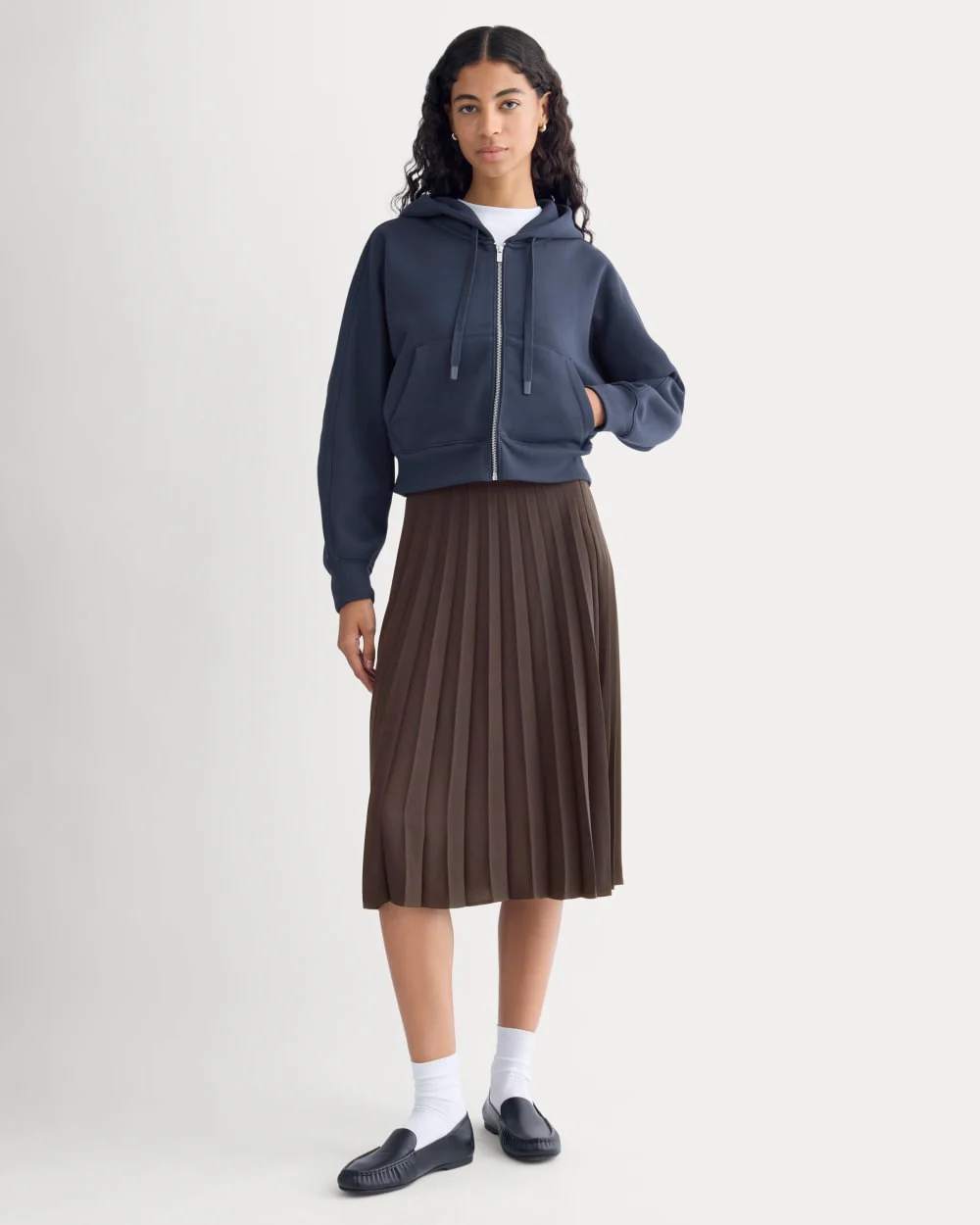 Luxe Fleece Full-Zip Cropped Hoodie | Navy