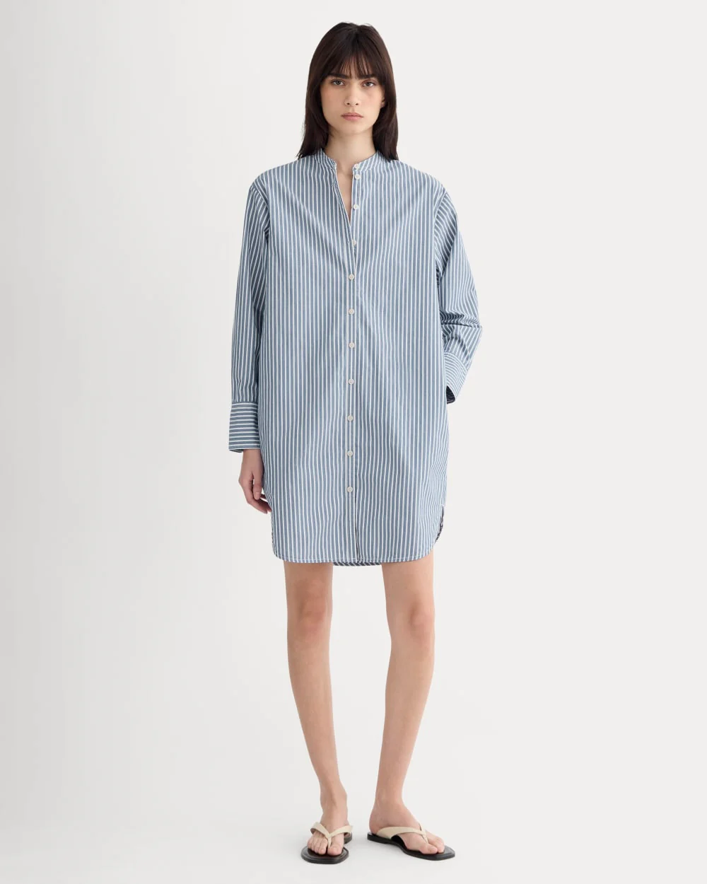 The Relaxed Shirt Dress in Ultrasoft Cotton | Bone / Mazarine Blue