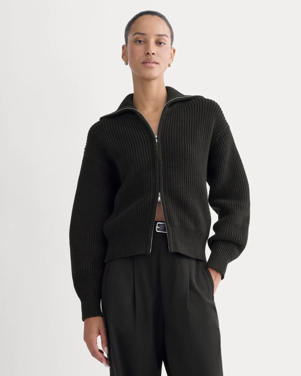 The Full-Zip Sweater in Everyday Cotton | Black