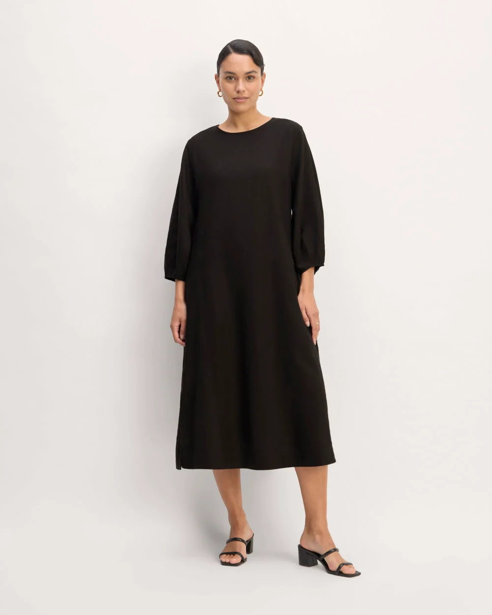 The Linen A-Line Midi Dress | Black