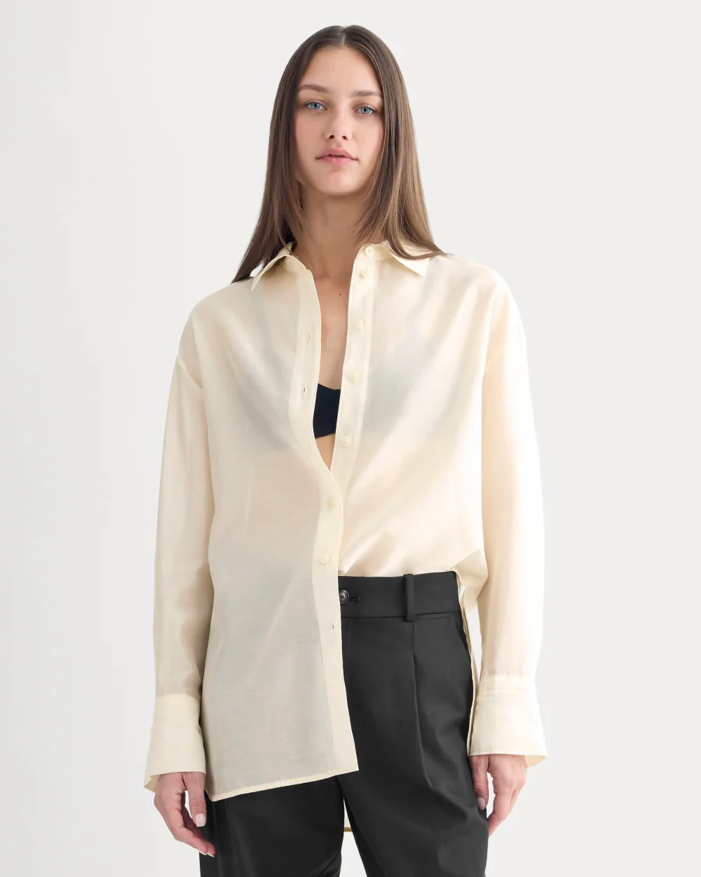 Oversized Shirt in Cotton-Silk Organza | Parchment
