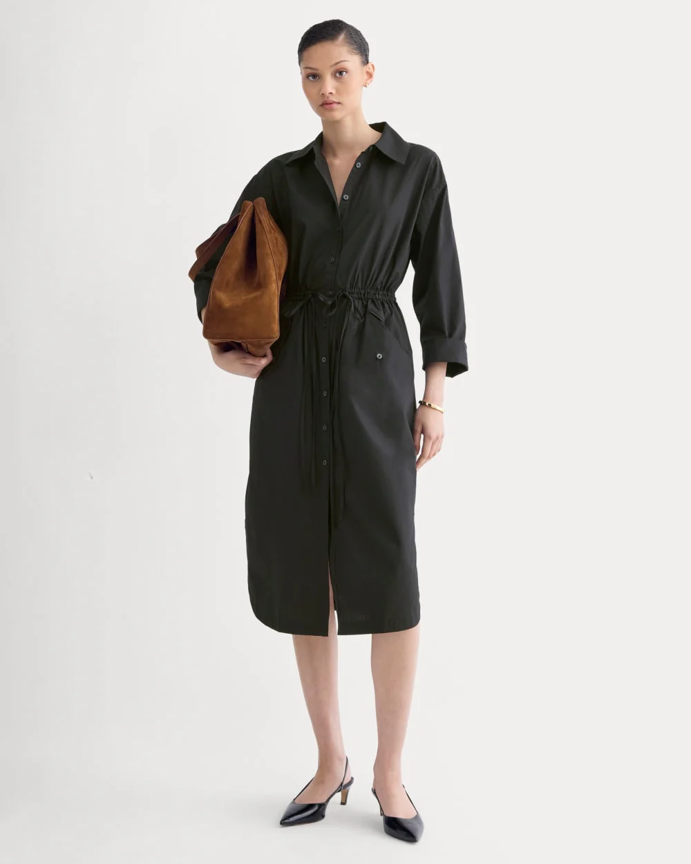 The Drawcord Shirtdress in Ultrasoft Cotton | Black