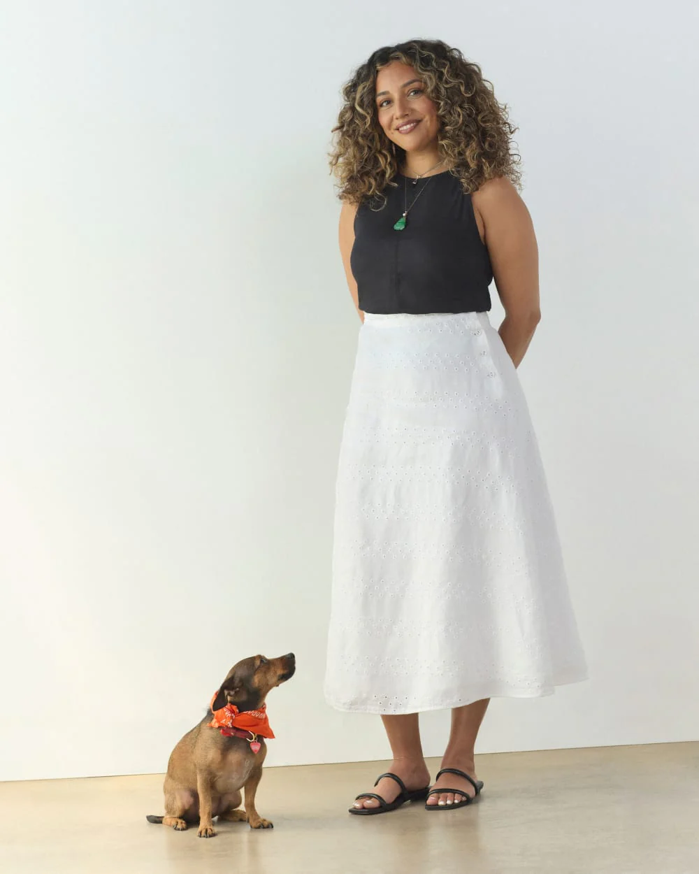 The Linen Eyelet Midi Skirt | White Eyelet