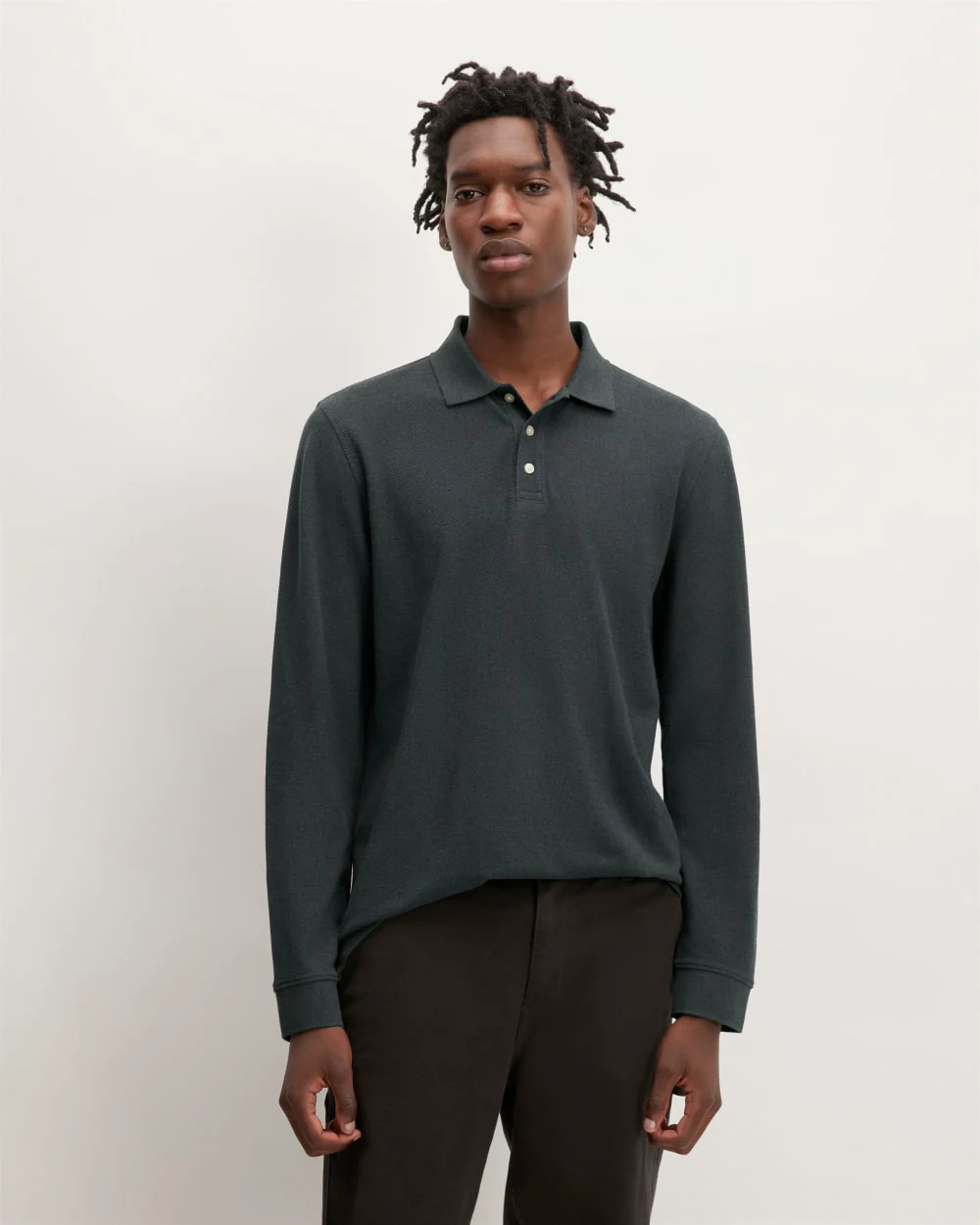 The Long-Sleeve Pique Polo | Heathered Graphite