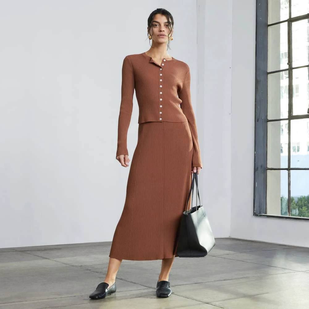 The Ribbed Knit Skirt | Cocoa Brown