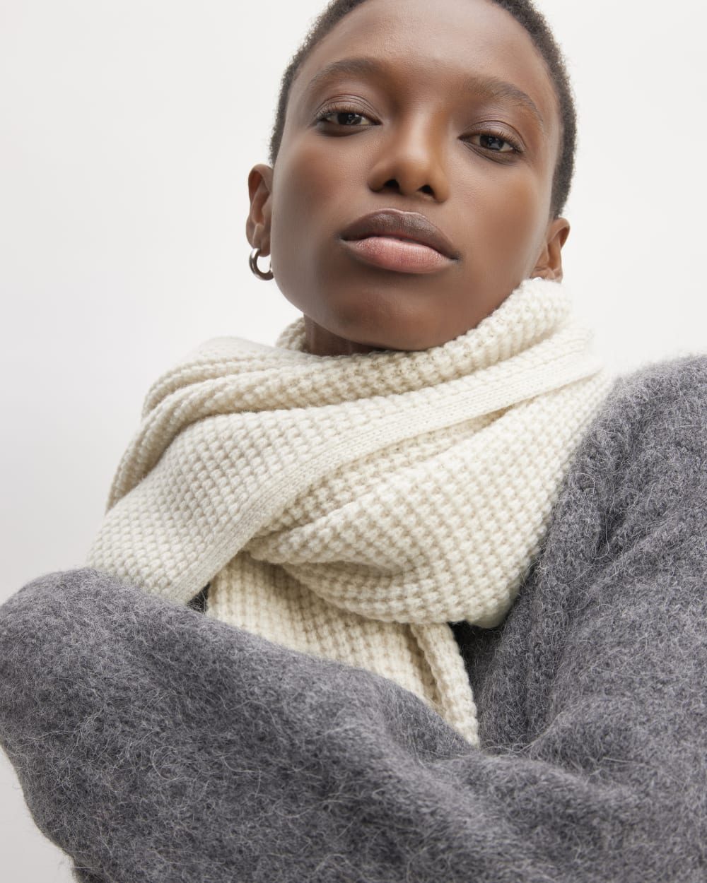 The Felted Merino Waffle-Knit Scarf | Heathered Oat