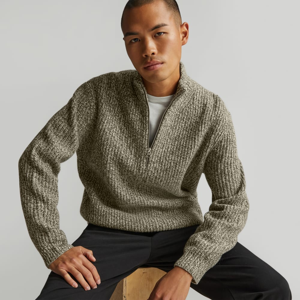 The Felted Merino Half-Zip Sweater | Seafoam Green / Kambaba Twist