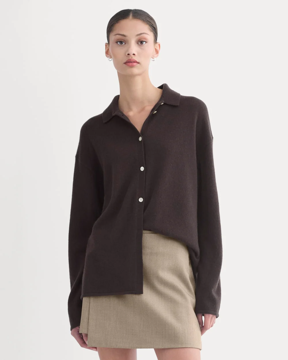 Cashmere Button-Up Shirt | Dark Chocolate