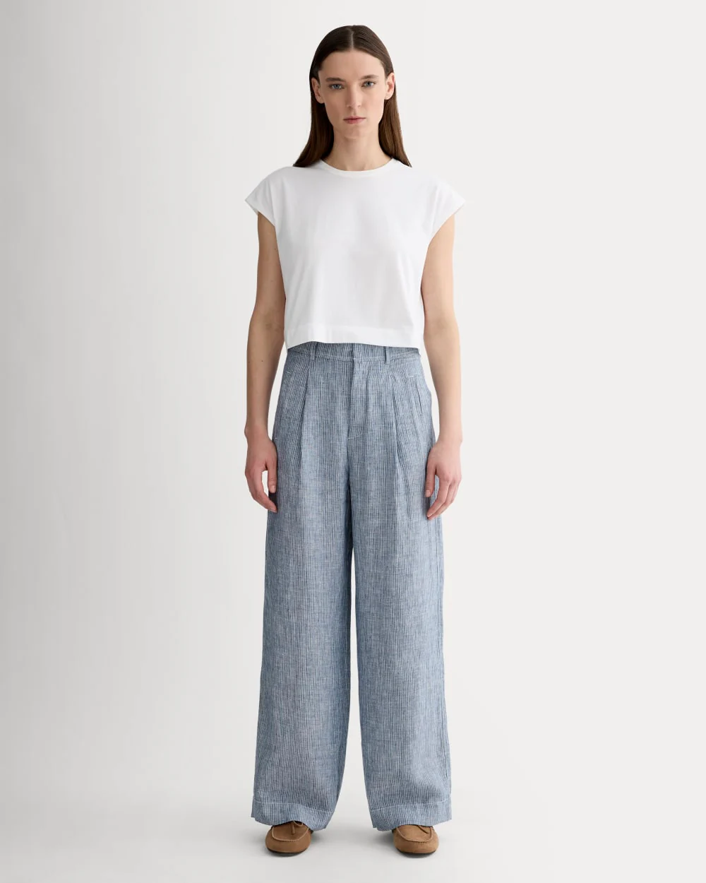 The Linen Way-High® Drape Pant  | White / Blue
