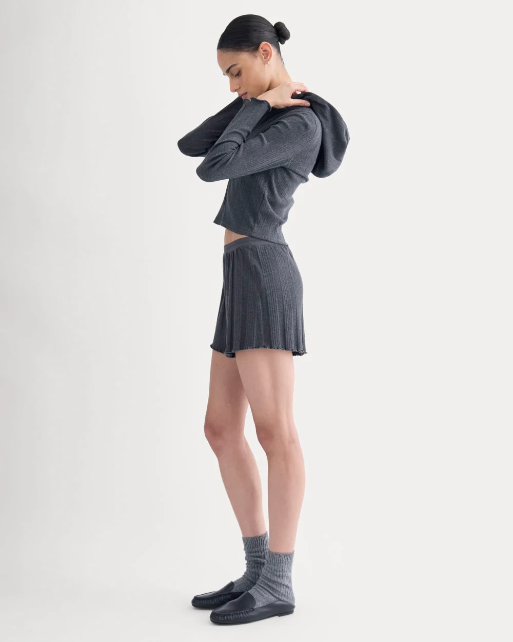 Lounge Rib Hoodie | Heathered Soot