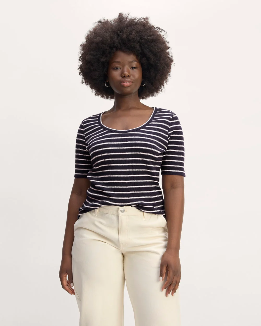 The Vintage Rib Scoop-Neck Top | Navy / Bone