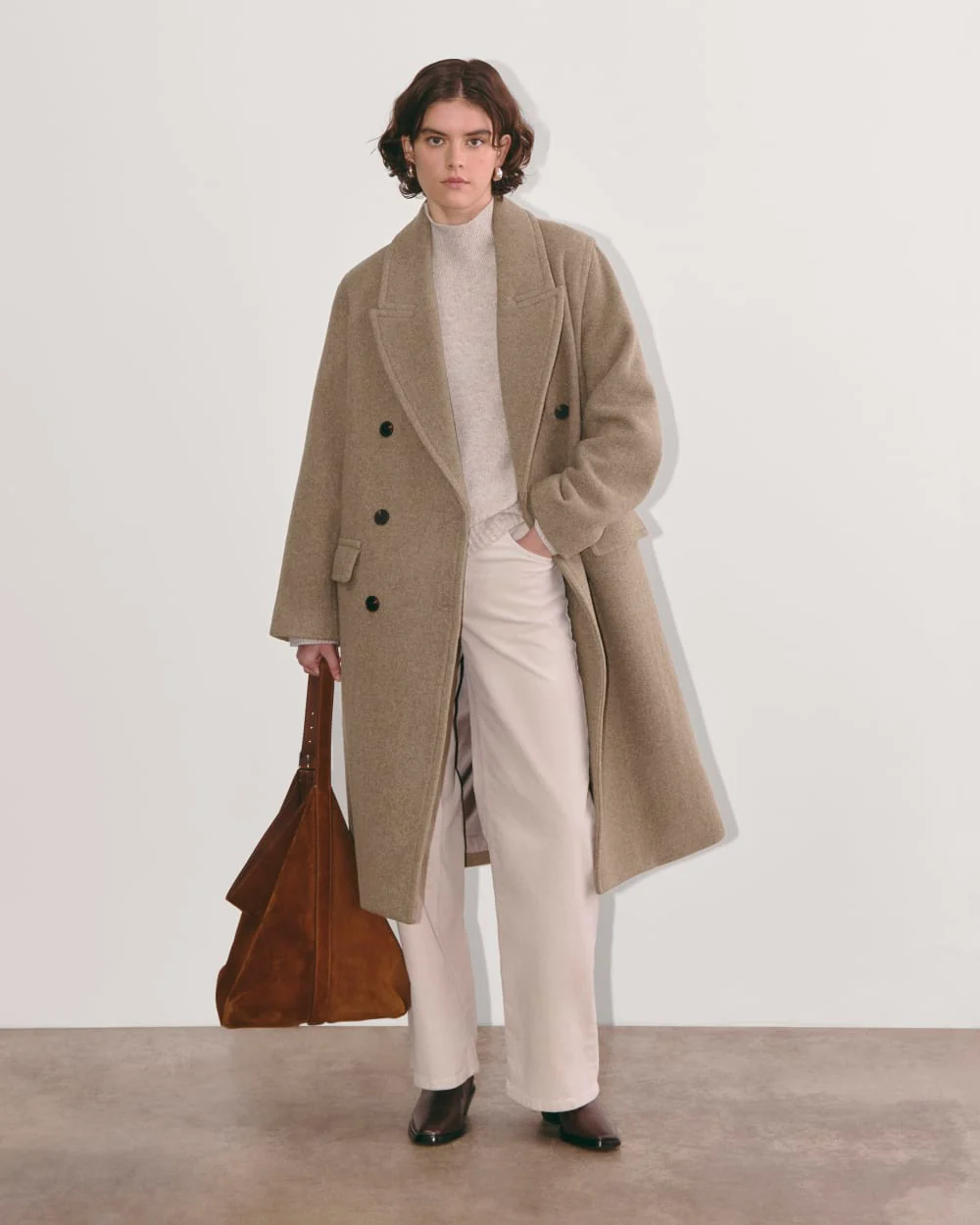 The Double-Breasted Coat in Wool | Heather Taupe