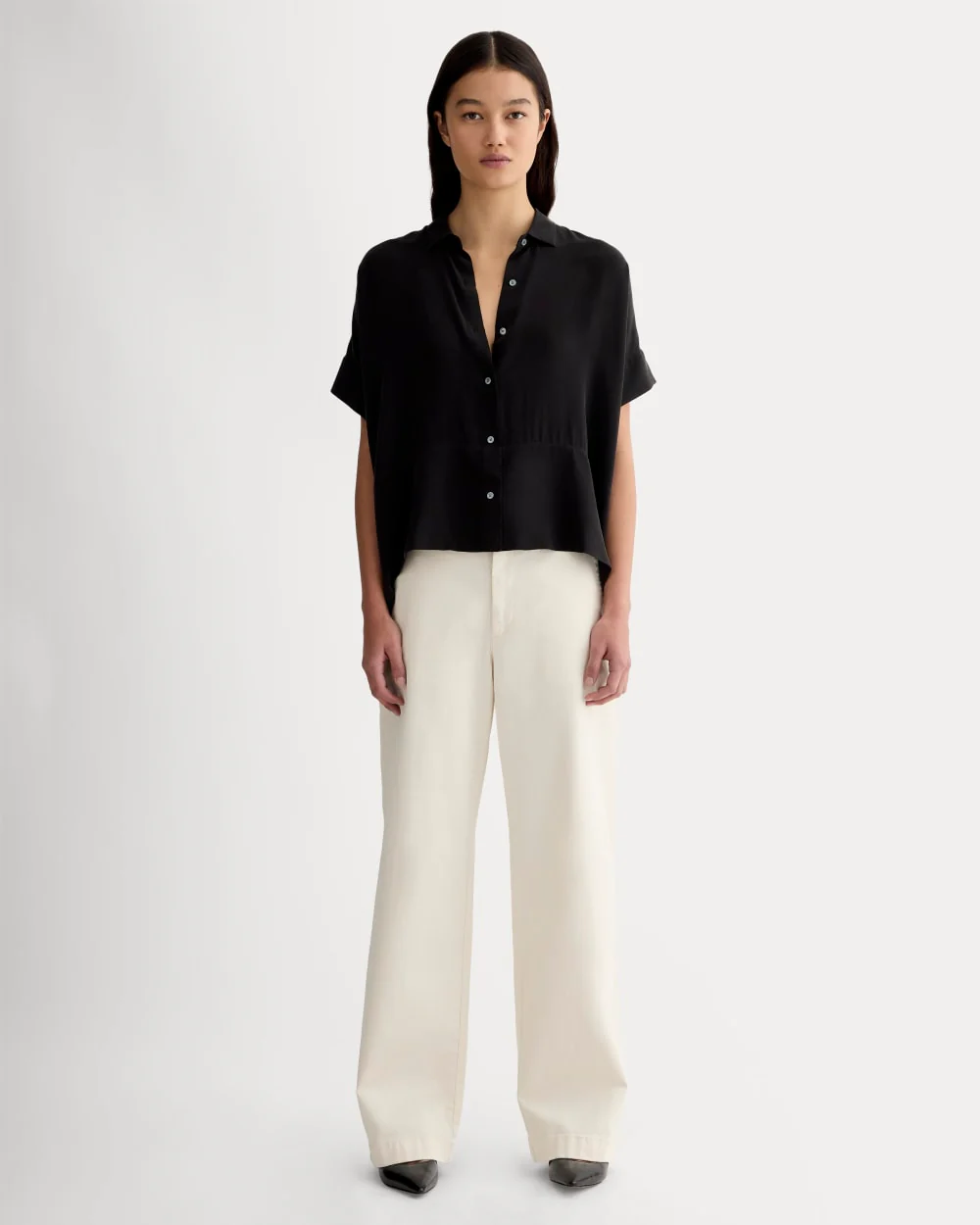 The Boxy Shirt in Washable Silk | Black