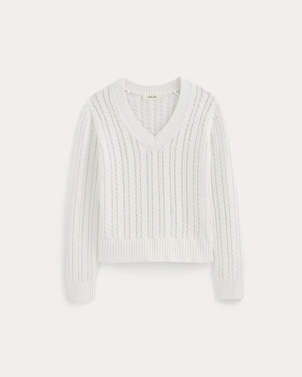 The Mesh Cable V-Neck in Everyday Cotton | White