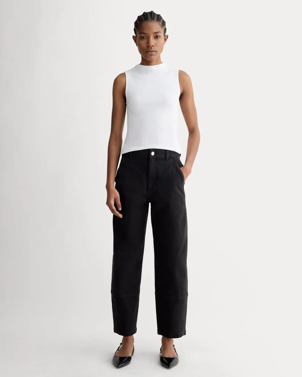 The Luxe Rib Funnel-Neck Tank | White